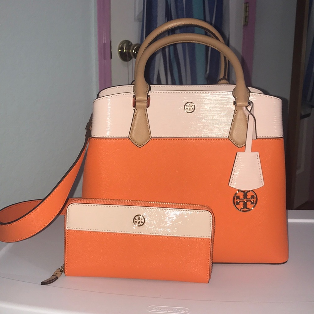 TORY BURCH Orange handbag and wallet